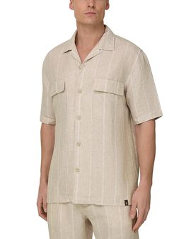 Boggi Milano Boggi Milano Camp Collar Stripe Linen Pocket Shirt