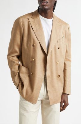 Boglioli Boglioli K-Jacket Double Breasted Tan Linen & Wool Sport Coat