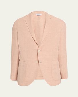 Boglioli Men's Linen and Wool Herringbone Single-Breasted Blazer