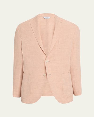 Boglioli Men's Linen and Wool Herringbone Single-Breasted Blazer