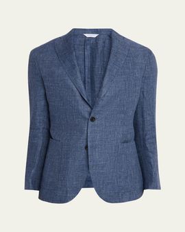 Boglioli Men's Plaid Linen Denim Single-Breasted Blazer