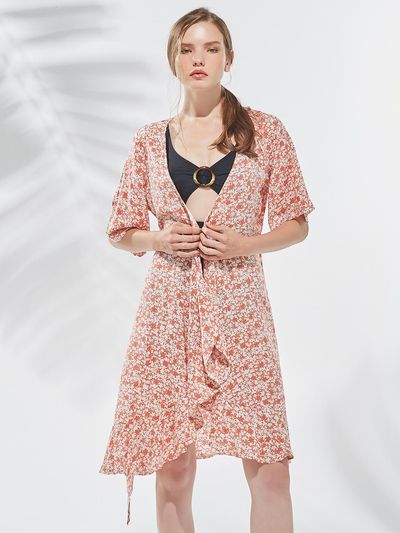 bohemianblue Flower Ruffle Beach Robe - Midnight Sun