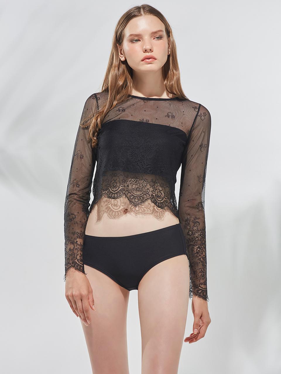 bohemianblue Lace Cropped Beach Cover-up - Jet Black