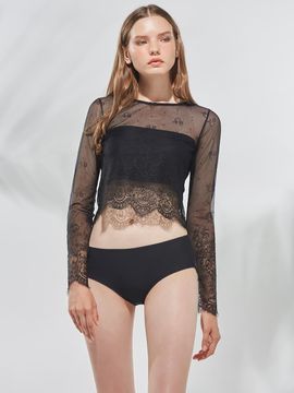 bohemianblue Lace Cropped Beach Cover-up - Jet Black