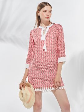 bohemianblue Summer Blossom Tassel Beach Tunic - Scarlet