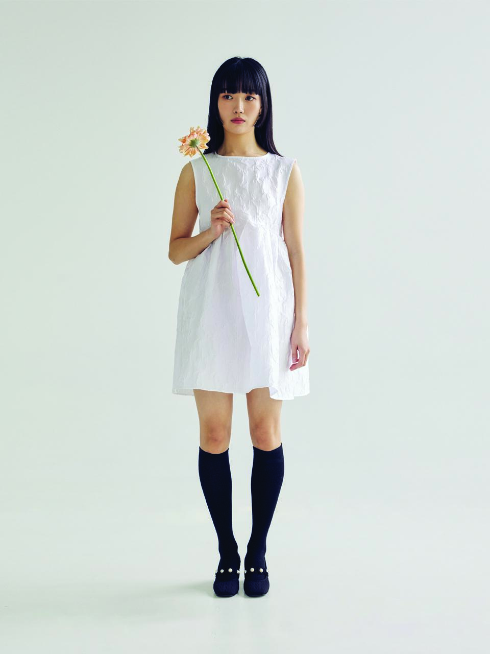bomnal boutique JACQUARD MINI DRESS - WHITE