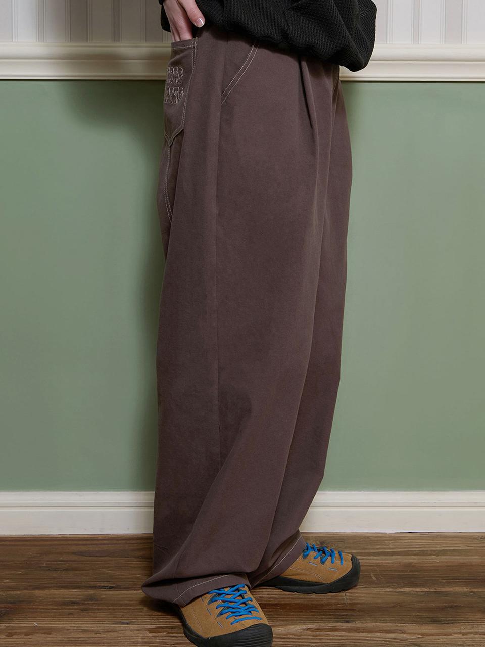 BONATS PALETTE Cotton Single-Pleated Wide-Leg Pants [BROWN]