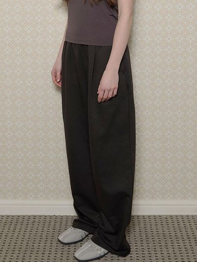 BONATS PALETTE Cozy Stripe Single-Pleated Wide Pants [BLACK]