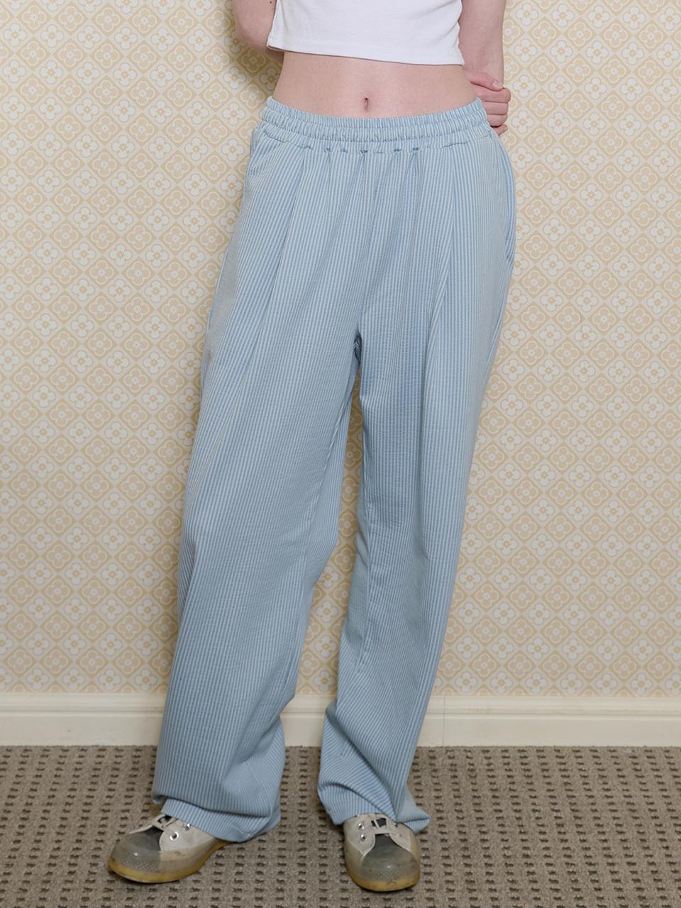 BONATS PALETTE Cozy Stripe Single-Pleated Wide Pants [SKY BLUE]