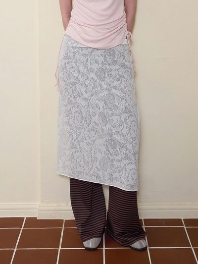 BONATS PALETTE Floral Long Wrap Skirt [WHITE]