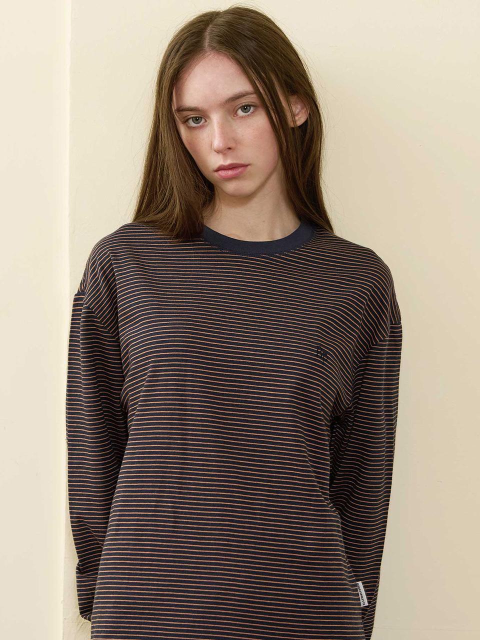 BONATS PALETTE Striped Basic Long Sleeve T-Shirt [NAVY]