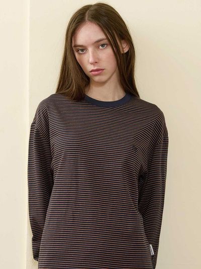 BONATS PALETTE Striped Basic Long Sleeve T-Shirt [NAVY]