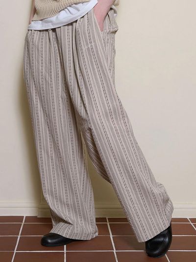 BONATS PALETTE Striped Double-Pleated Wide Pants [BEIGE]