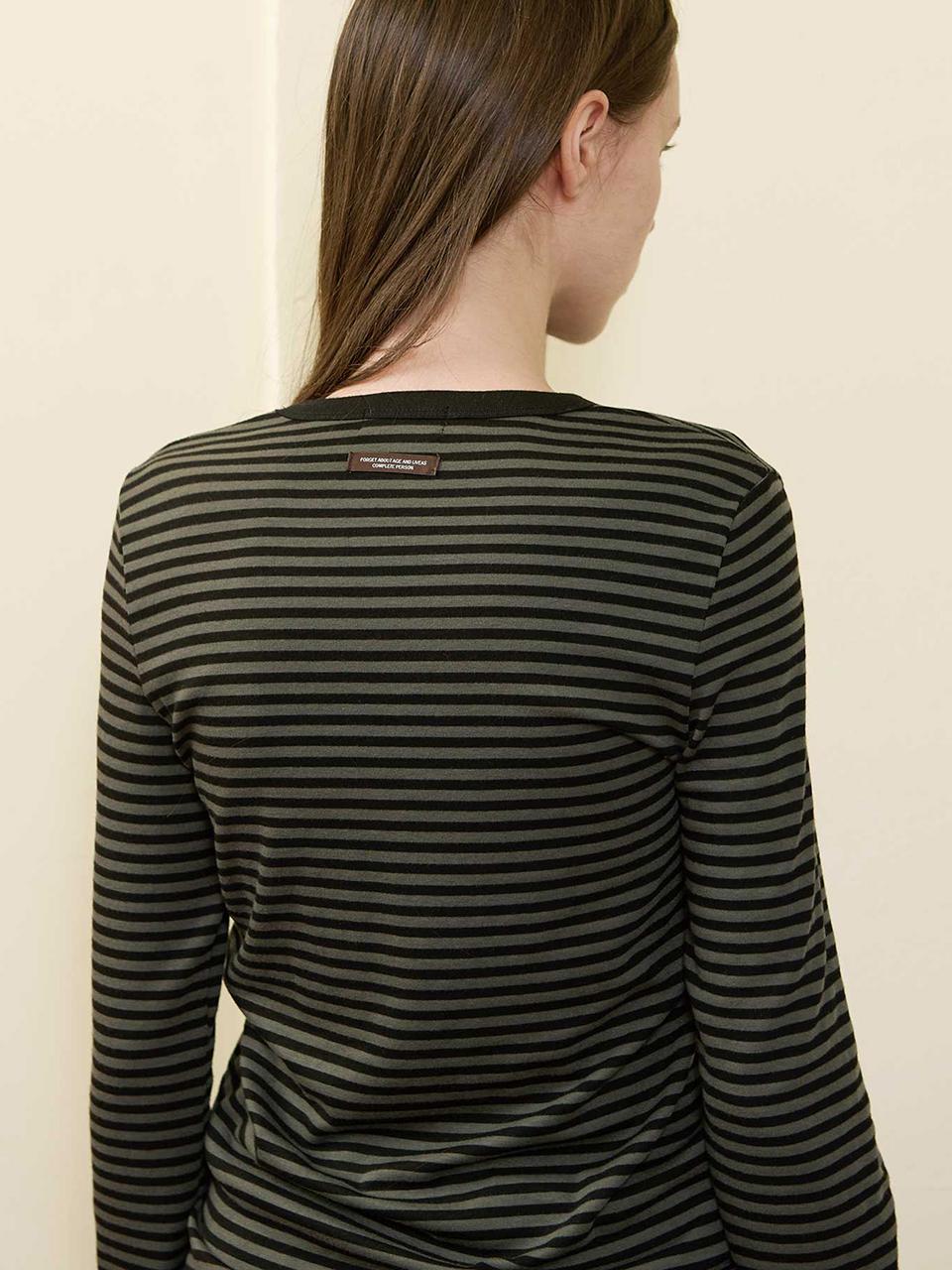 BONATS PALETTE Striped Round Neck Long Sleeve T-Shirt [BLACK]