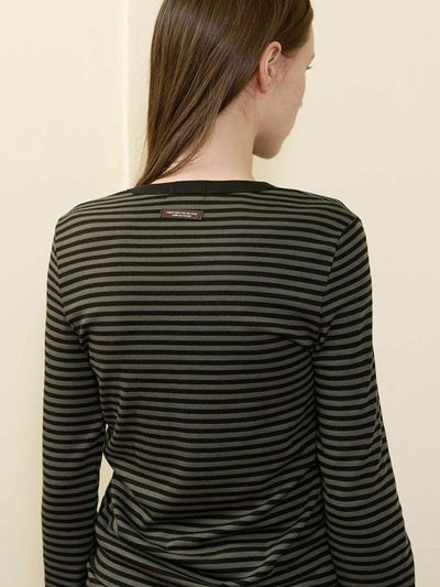 BONATS PALETTE Striped Round Neck Long Sleeve T-Shirt [BLACK]