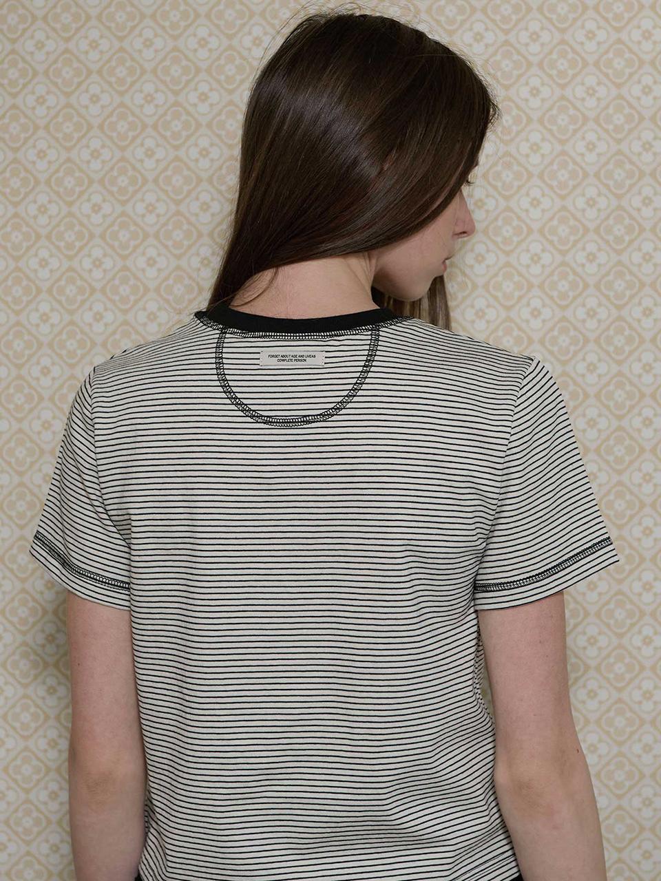 BONATS PALETTE Striped Semi-Crop Short-Sleeve T-shirt [White]