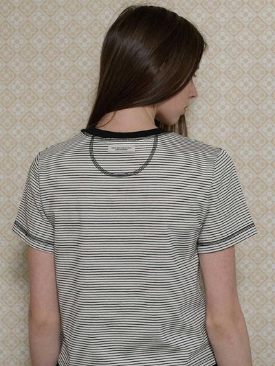 BONATS PALETTE Striped Semi-Crop Short-Sleeve T-shirt [White]