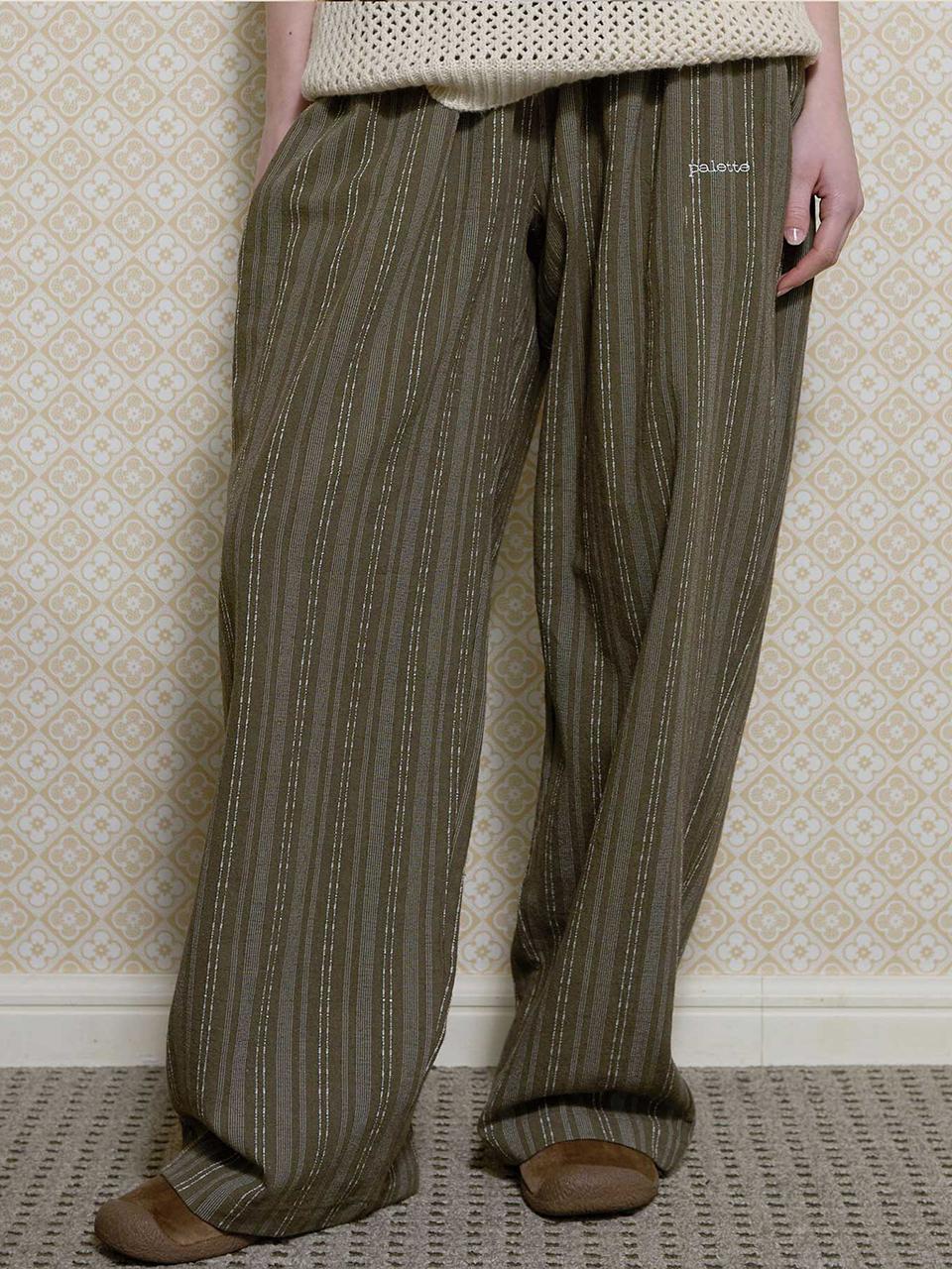 BONATS PALETTE Striped Two-Pleat Wide Pants [KHAKI]