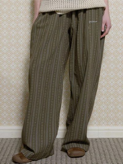 BONATS PALETTE Striped Two-Pleat Wide Pants [KHAKI]