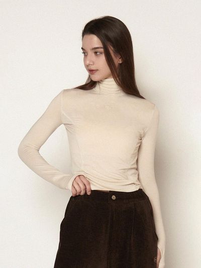 BONATS PALETTE Tencel Turtleneck Hand Warmer T-shirt [LIGHT BEIGE]