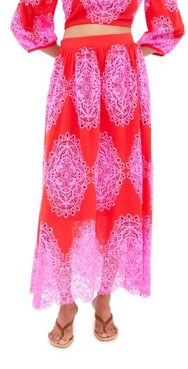 Borgo de Nor Borgo de Nor Rhea Lace Skirt Red/Pink