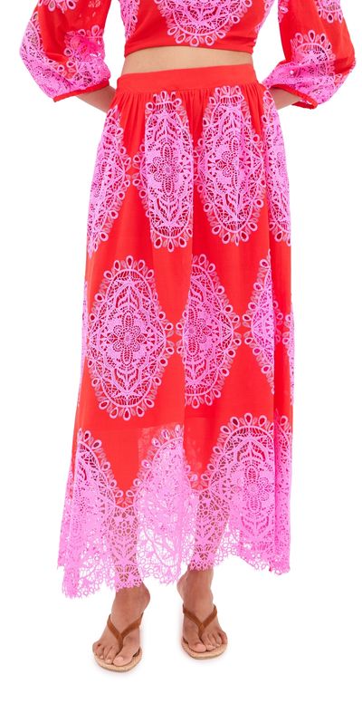 Borgo de Nor Borgo de Nor Rhea Lace Skirt Red/Pink