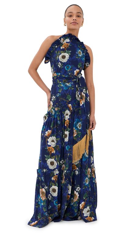 Borgo de Nor Borgo de Nor Tatiana Crepe Satin Dress Magical Blossom Navy