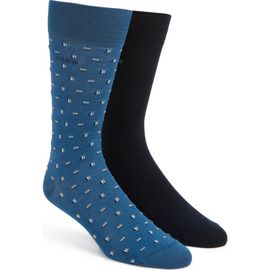 BOSS BOSS Assorted 2-Pack Geo & Solid Cotton Blend Dress Socks