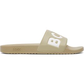 BOSS BOSS Beige Italian-Made Large Logo Detail Slides