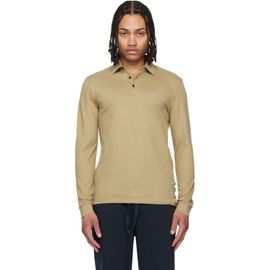 BOSS BOSS Beige Long-Sleeved Interlock Cotton Logo Polo