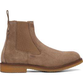 BOSS BOSS Beige Suede Signature-Stripe Stitching Chelsea Boots