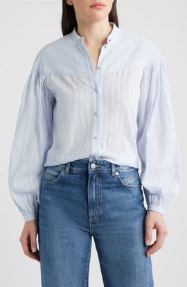 BOSS BOSS Bilmant Embroidered Stripe Cotton Muslin Button-Up Shirt