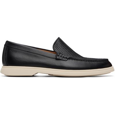 BOSS BOSS Black Embossed-Logo Loafers