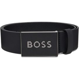 BOSS BOSS Black Logo Plaque Buckle Leather Belt