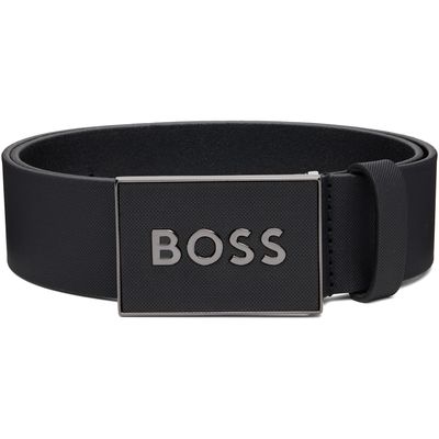 BOSS BOSS Black Logo Plaque Buckle Leather Belt