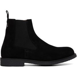 BOSS BOSS Black Suede Signature-Stripe Stitching Chelsea Boots