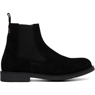 BOSS BOSS Black Suede Signature-Stripe Stitching Chelsea Boots