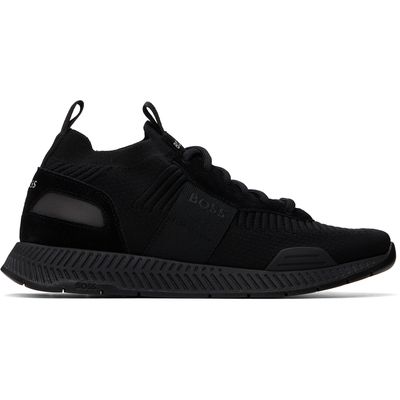 BOSS BOSS Black Suede Trim Knitted Upper Sneakers