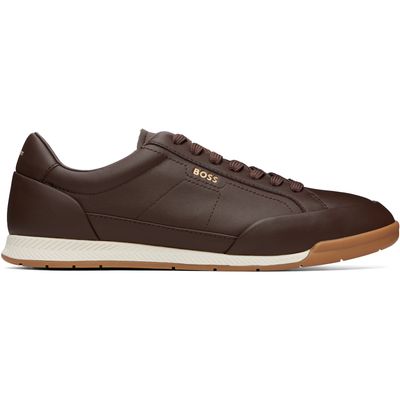 BOSS BOSS Brown Foil Logo Leather Sneakers