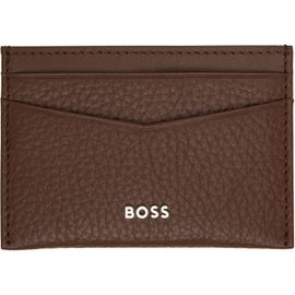 BOSS BOSS Brown Grained-Leather Metal Logo Card Holder
