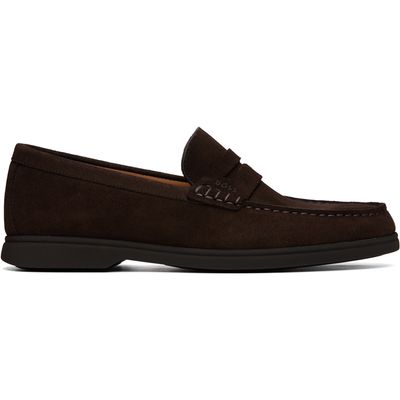 BOSS BOSS Brown Suede Logo Penny Trim Loafers
