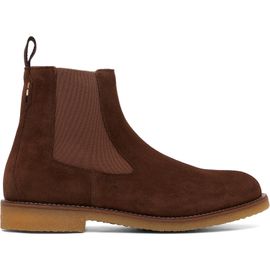 BOSS BOSS Brown Suede Signature-Stripe Stitching Chelsea Boots