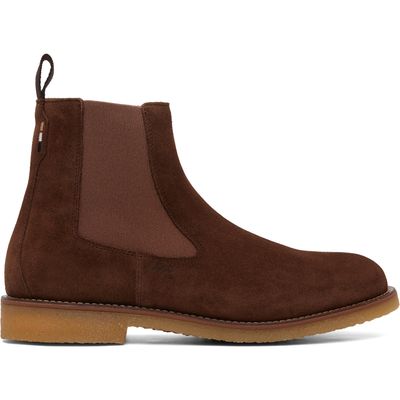 BOSS BOSS Brown Suede Signature-Stripe Stitching Chelsea Boots