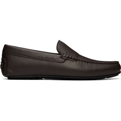 BOSS BOSS Brown Tumbled-Leather Driver Loafers