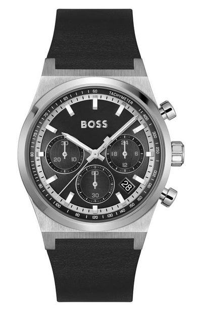 BOSS BOSS Candor Chronograph Leather Strap Watch, 41mm