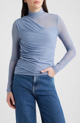 BOSS BOSS Etualh Ruched Mesh Turtleneck Top