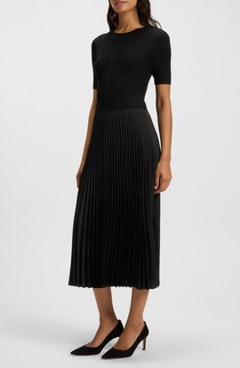 BOSS BOSS Fadridi Short Sleeve Mixed Media Midi Dress