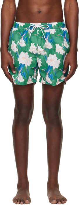 BOSS BOSS Green Logo-Detail Floral Print Swim Shorts