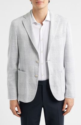 BOSS BOSS Hanry Slim Fit Plaid Knit Cotton Blend Sport Coat