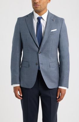 BOSS BOSS Hutson Slim Fit Dark Blue Microcheck Virgin Wool Sport Coat 